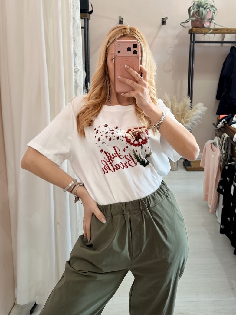 Maglia t shirt soffioni bianca