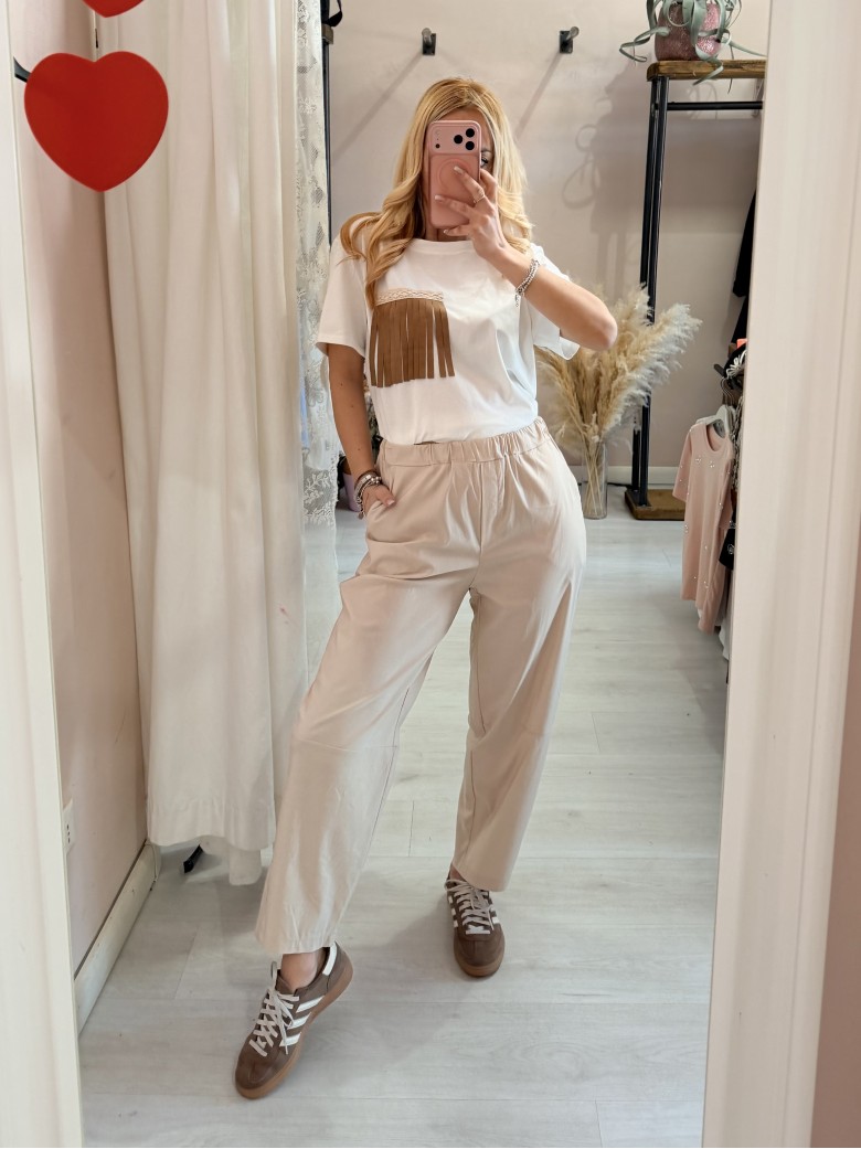 Maglia t shirt tasca con le frange