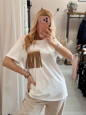 Maglia t shirt tasca con le frange