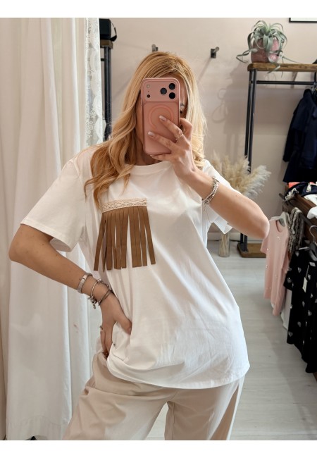 Maglia t shirt tasca con le frange