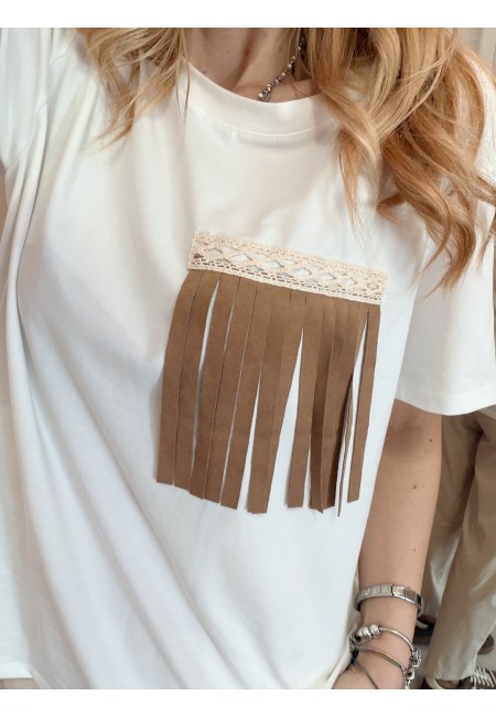 Maglia t shirt tasca con le frange