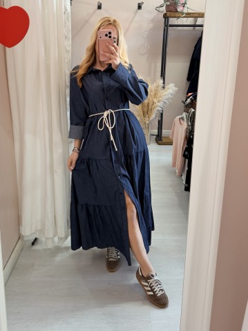 Vestito lungo chemisier simil jeans in cotone