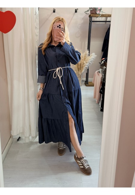 Vestito lungo chemisier simil jeans in cotone