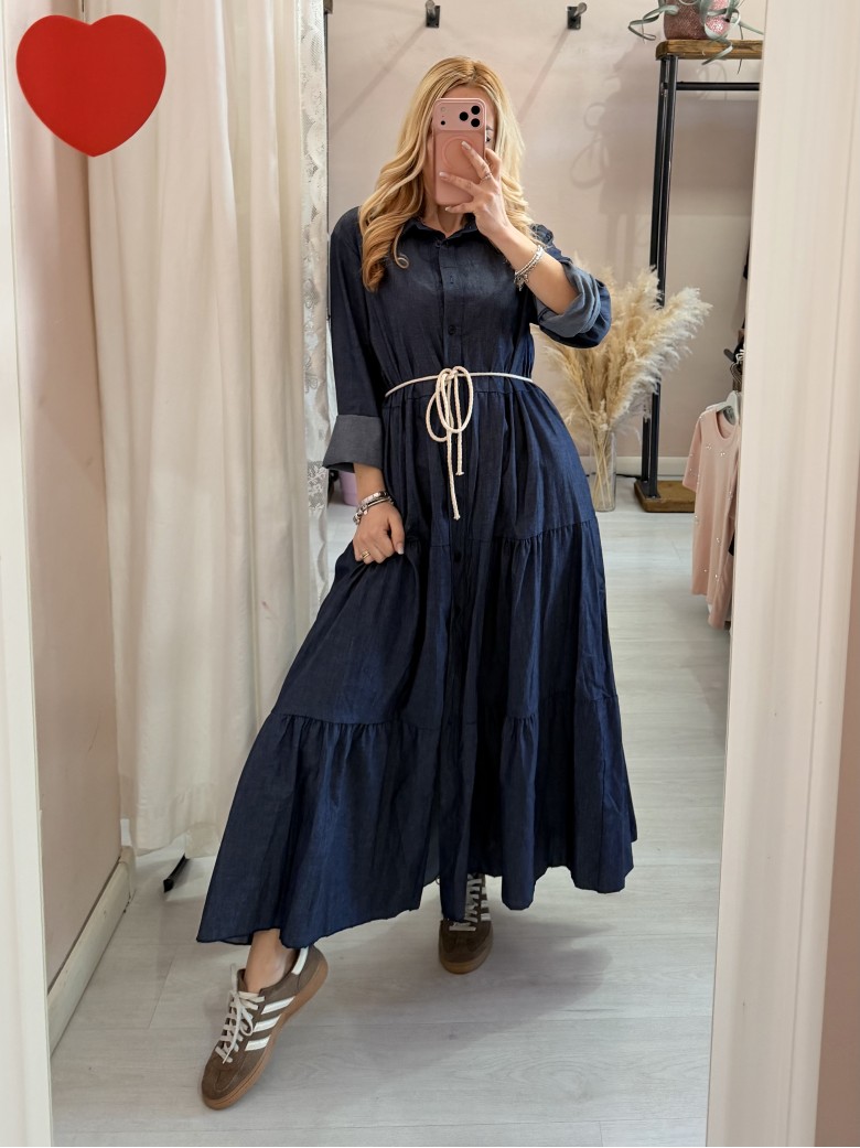 Vestito lungo chemisier simil jeans in cotone