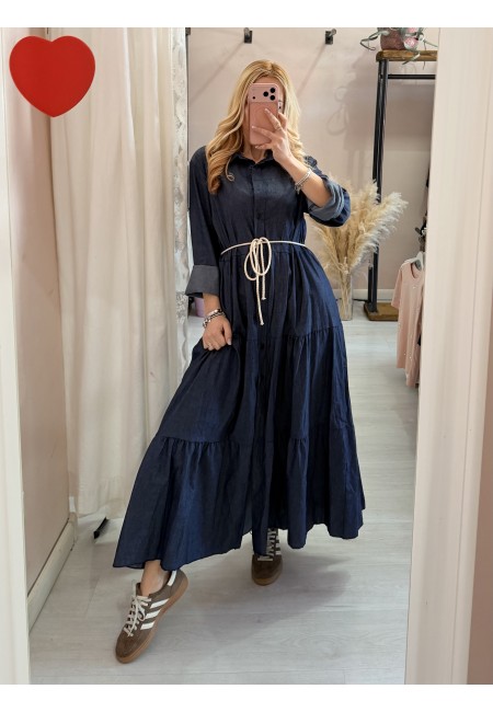 Vestito lungo chemisier simil jeans in cotone