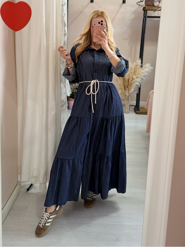 Vestito lungo chemisier simil jeans in cotone