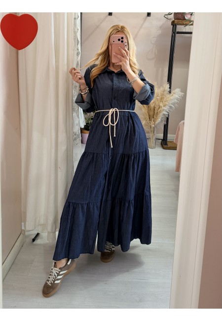 Vestito lungo chemisier simil jeans in cotone