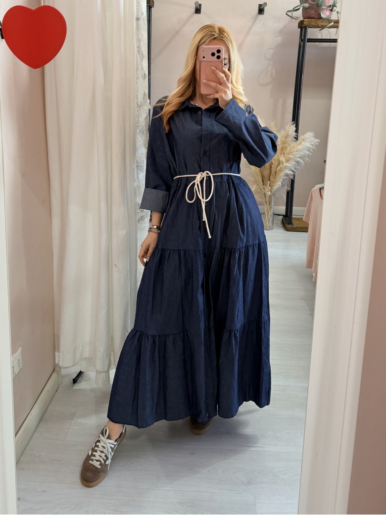 Vestito lungo chemisier simil jeans in cotone