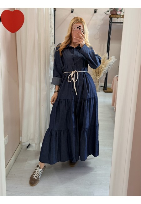 Vestito lungo chemisier simil jeans in cotone
