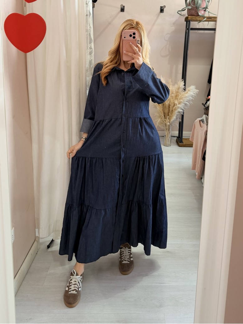 Vestito lungo chemisier simil jeans in cotone