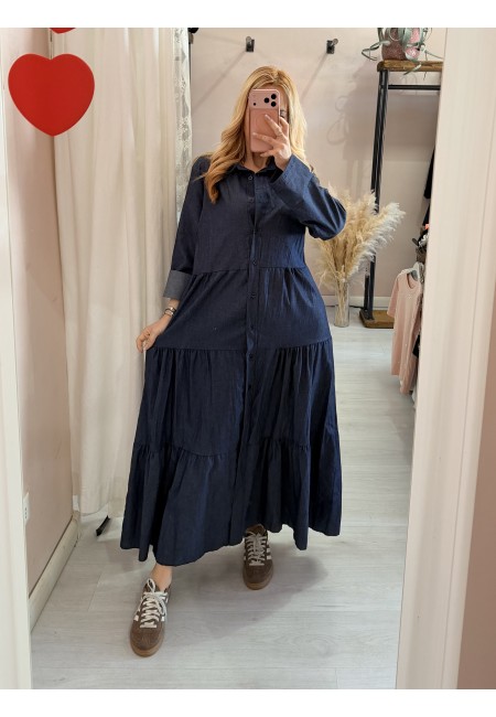 Vestito lungo chemisier simil jeans in cotone
