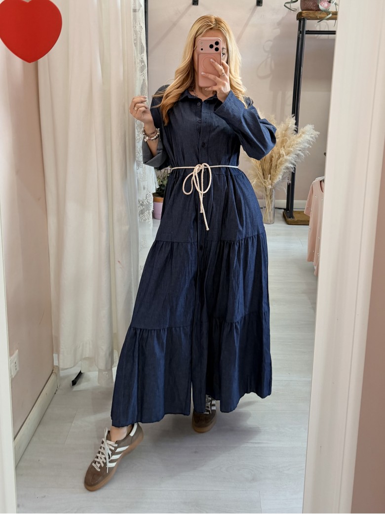 Vestito lungo chemisier simil jeans in cotone