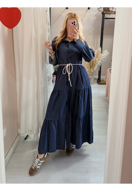 Vestito lungo chemisier simil jeans in cotone