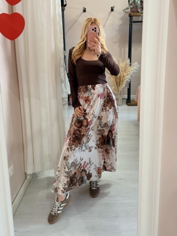Gonna lunga in raso floreale