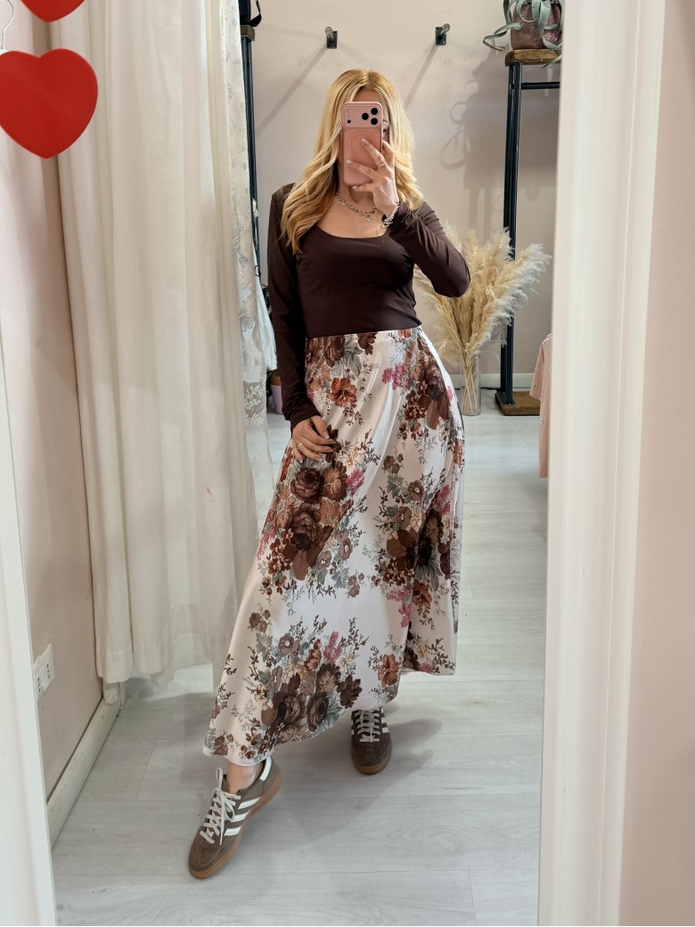 Gonna lunga in raso floreale
