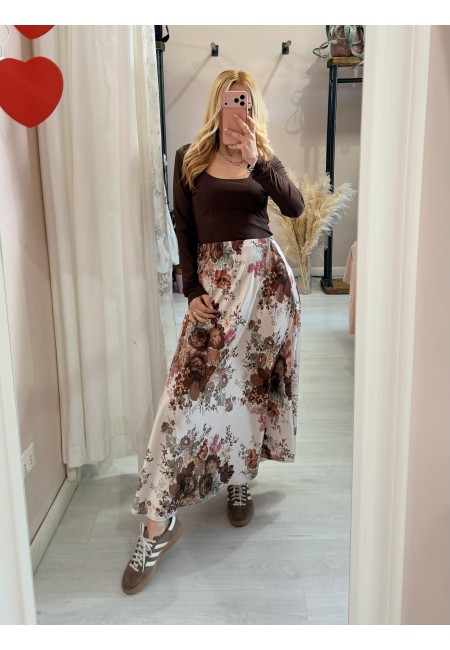 Gonna lunga in raso floreale