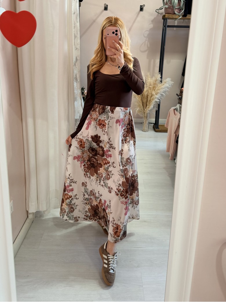 Gonna lunga in raso floreale