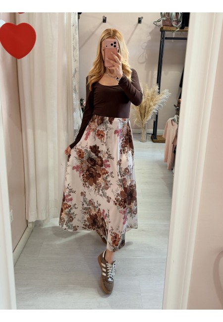 Gonna lunga in raso floreale