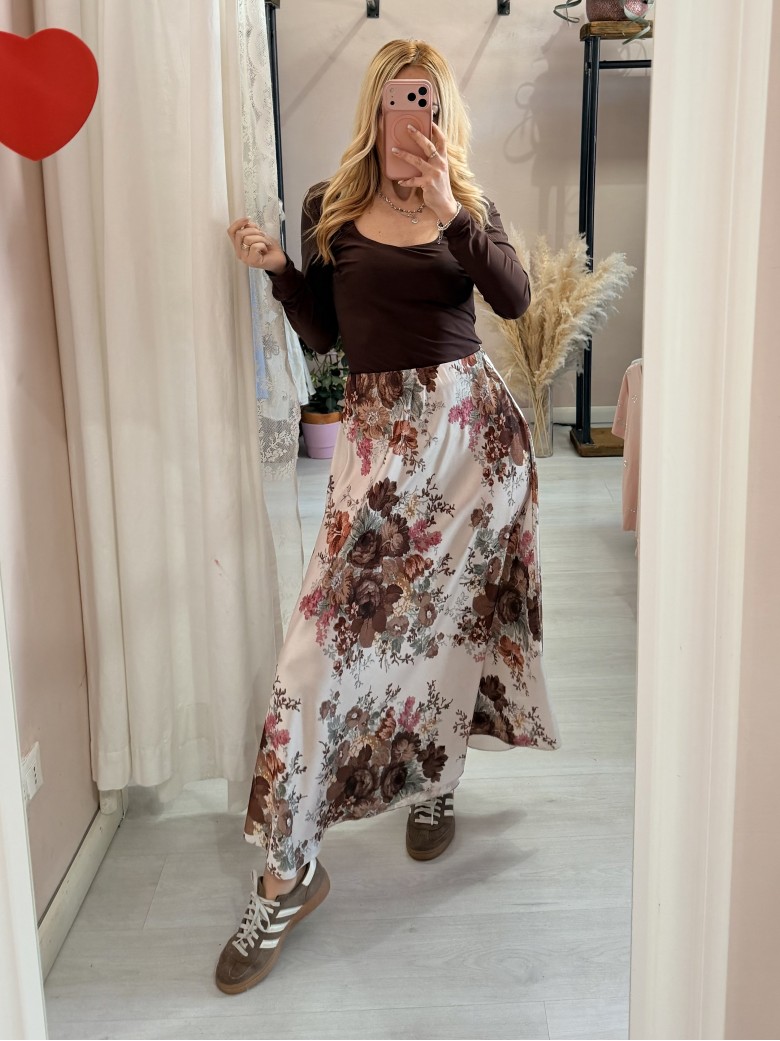 Gonna lunga in raso floreale