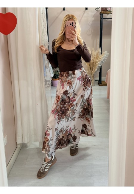 Gonna lunga in raso floreale