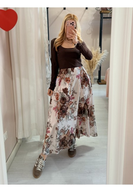 Gonna lunga in raso floreale