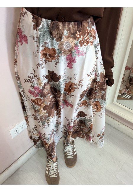 Gonna lunga in raso floreale
