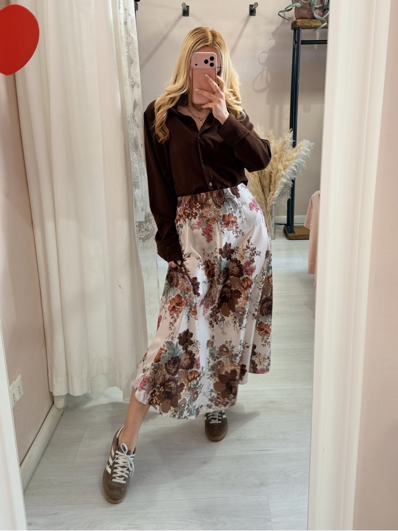Gonna lunga in raso floreale