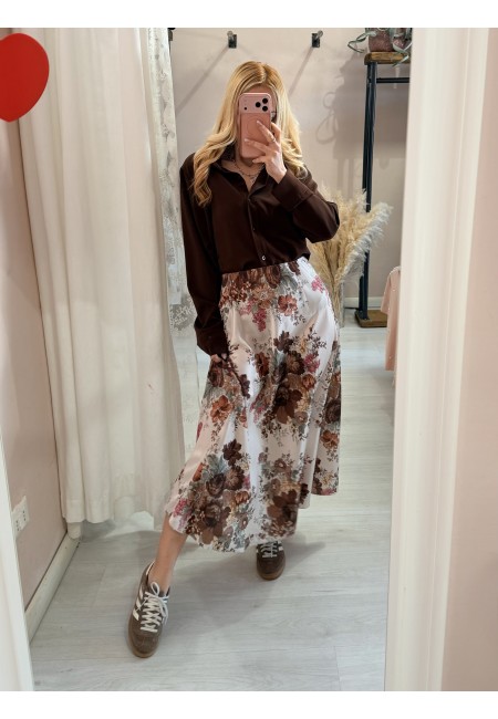 Gonna lunga in raso floreale
