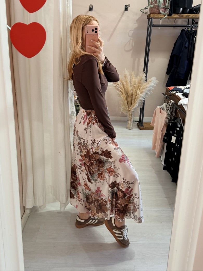 Gonna lunga in raso floreale