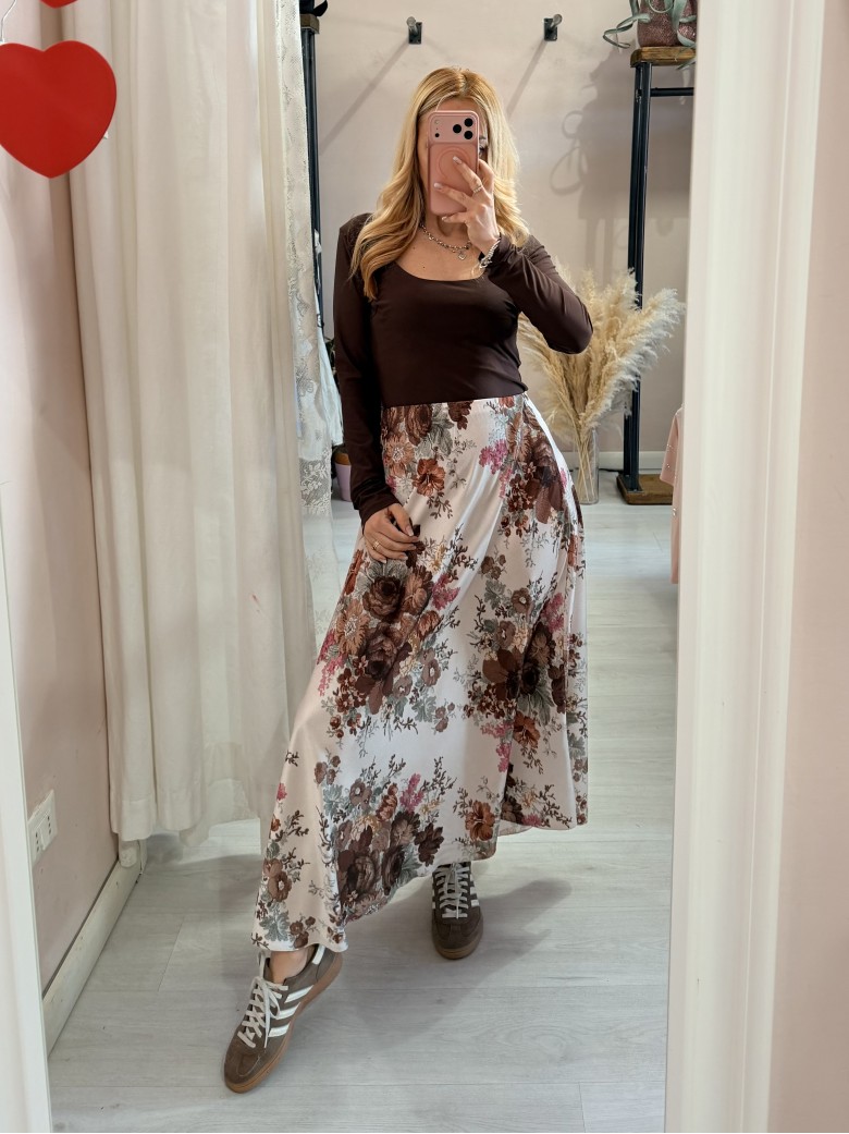 Gonna lunga in raso floreale