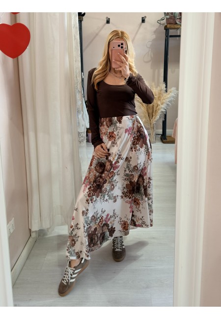 Gonna lunga in raso floreale