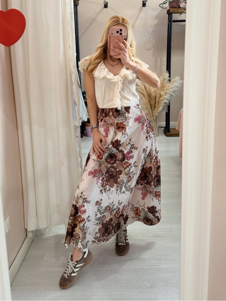 Gonna lunga in raso floreale