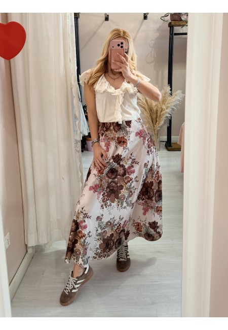 Gonna lunga in raso floreale