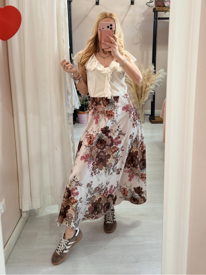 Gonna lunga in raso floreale