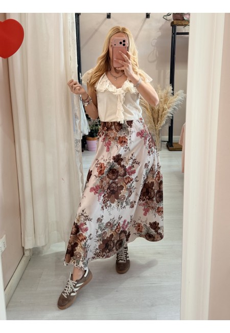 Gonna lunga in raso floreale
