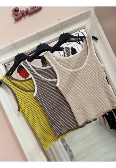 Maglia canotta a righe gialla e marrone