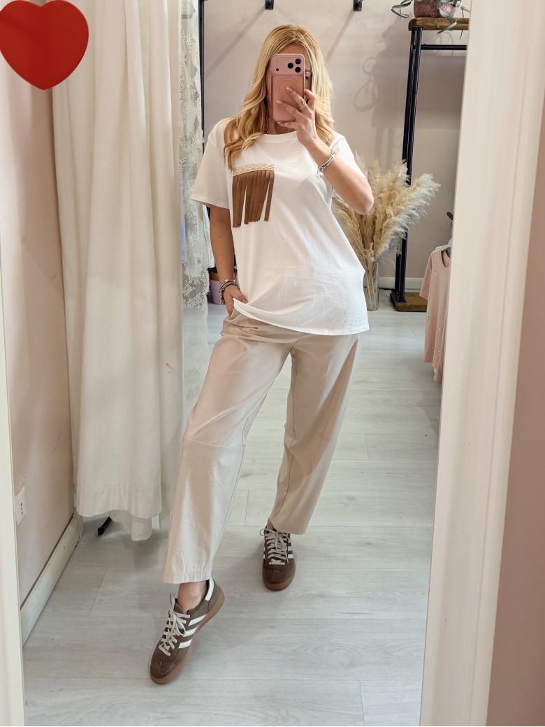 Maglia t shirt tasca con le frange