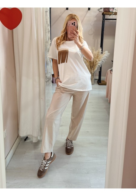 Maglia t shirt tasca con le frange