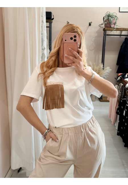 Maglia t shirt tasca con le frange
