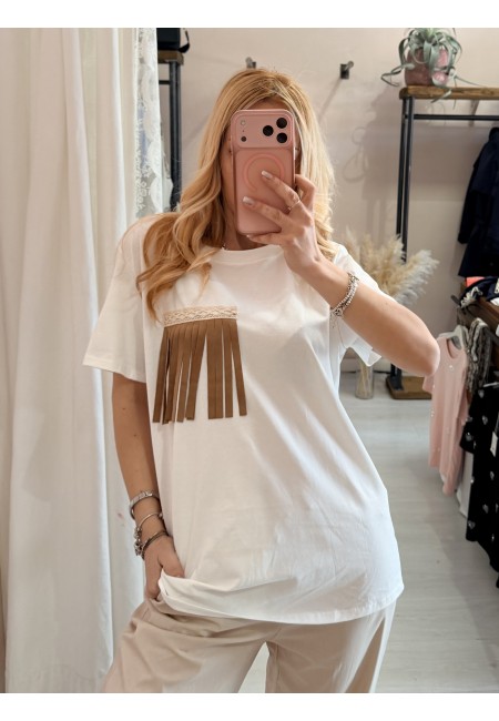 Maglia t shirt tasca con le frange