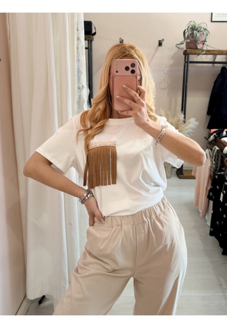 Maglia t shirt tasca con le frange