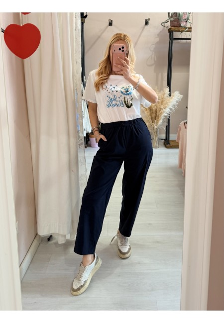 Maglia t shirt bianca soffioni blu