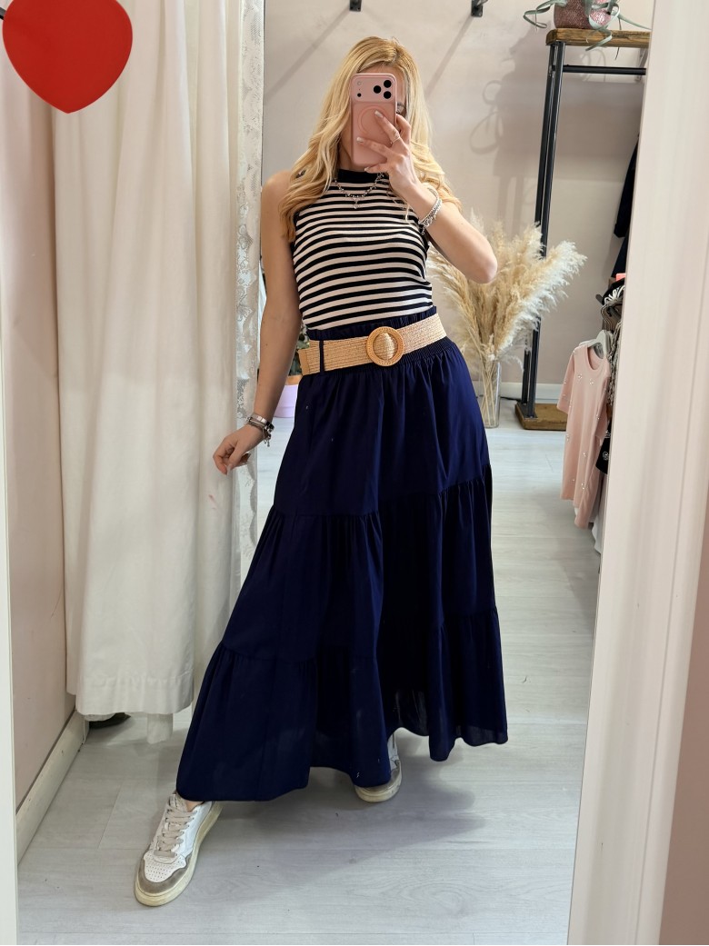 Gonna lunga blu in cotone