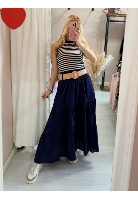 Gonna lunga blu in cotone