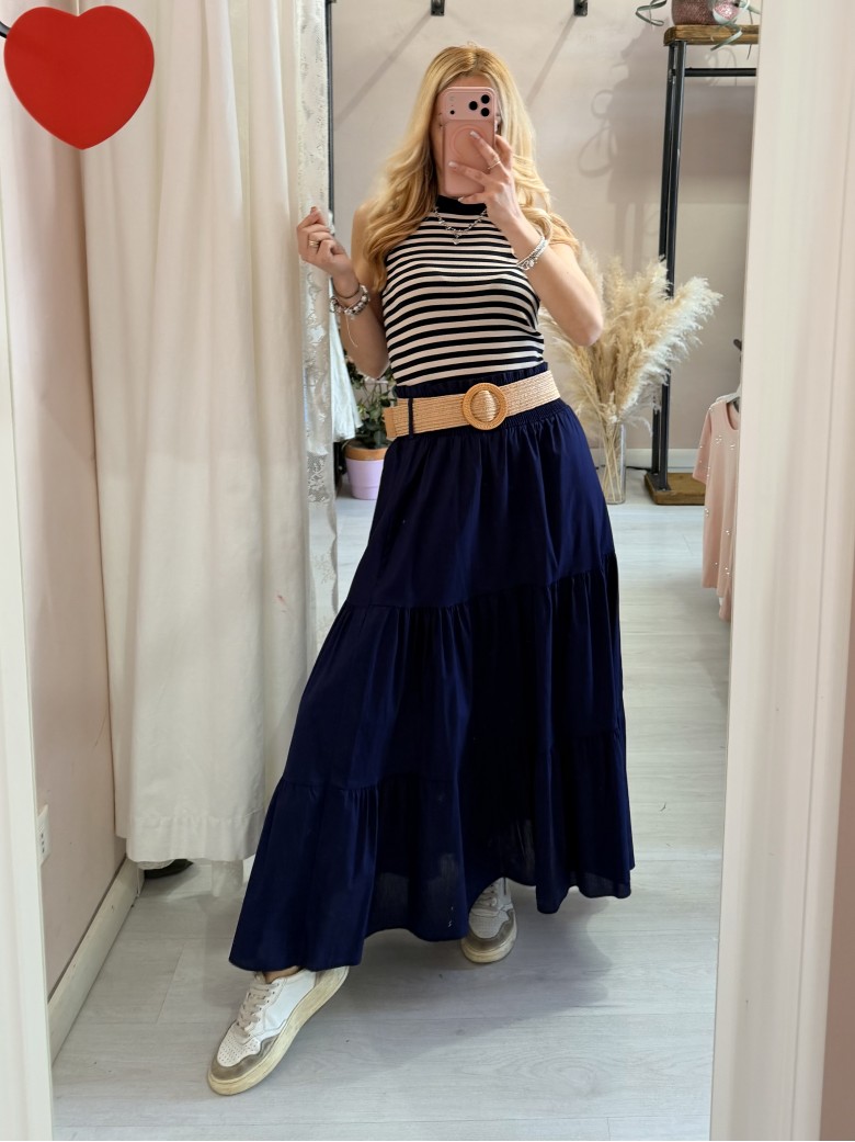 Gonna lunga blu in cotone