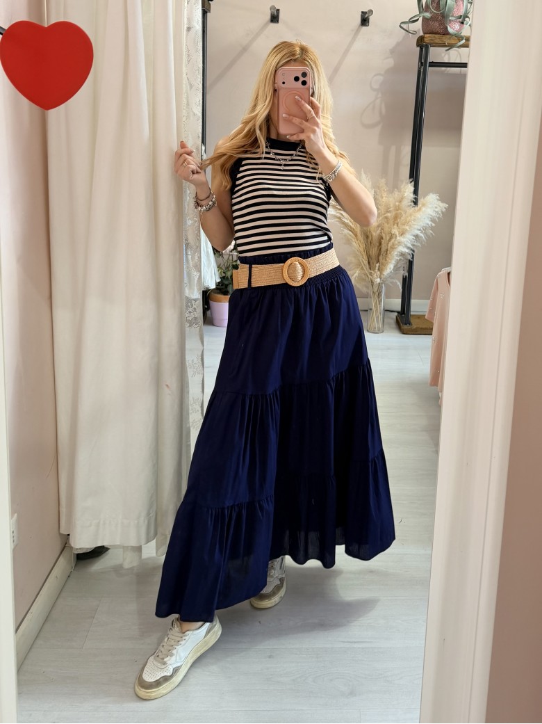 Gonna lunga blu in cotone