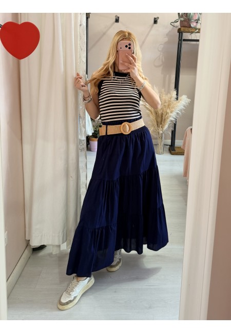 Gonna lunga blu in cotone