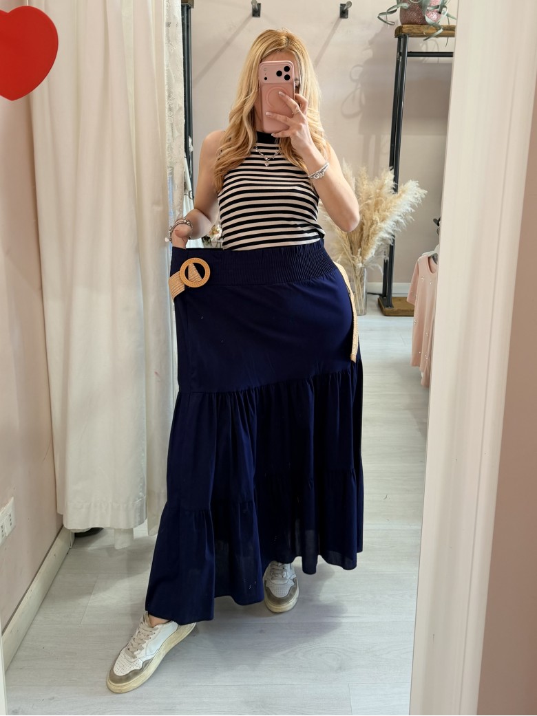 Gonna lunga blu in cotone