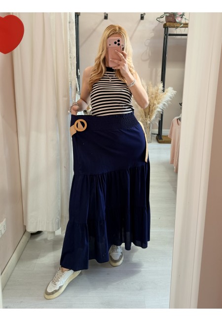 Gonna lunga blu in cotone