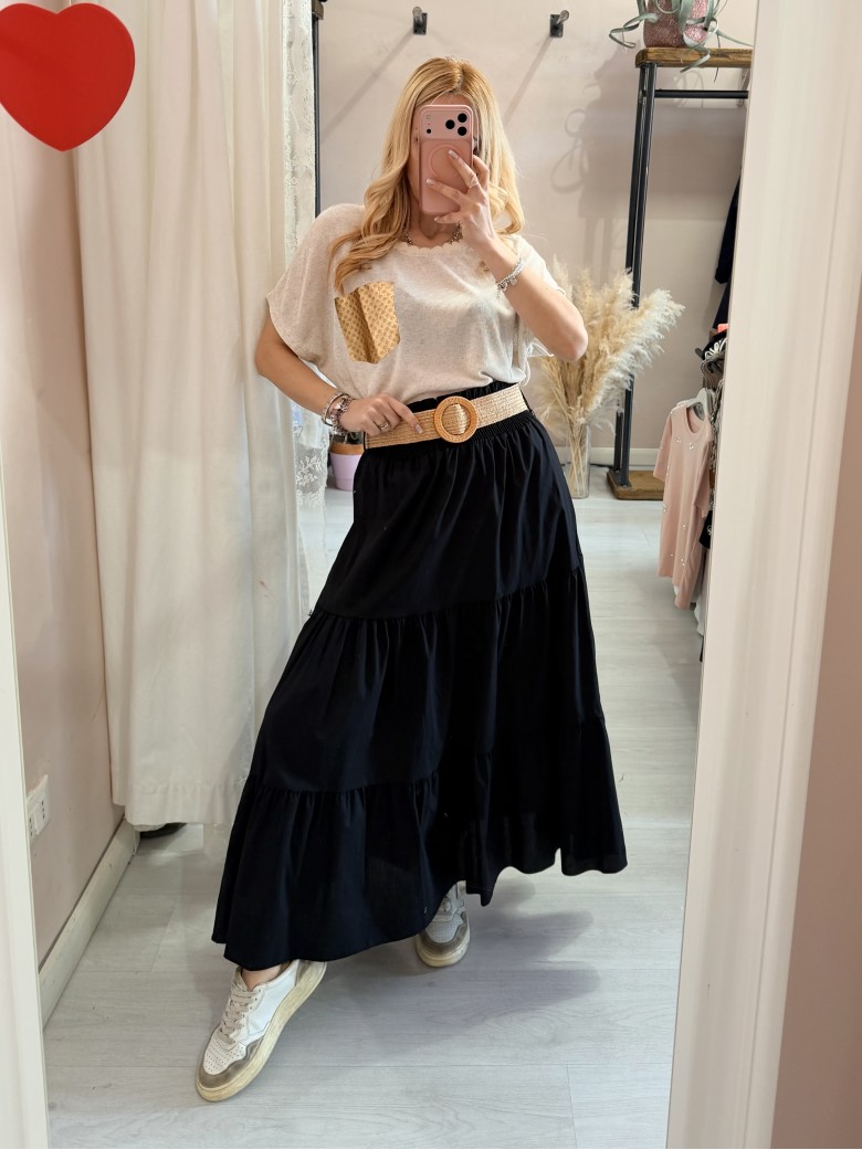 Gonna lunga nera in cotone